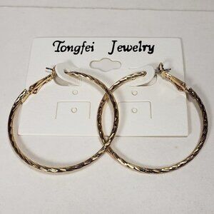 Women's Stunning Gold tone Twisted wire Hinged Leverback Latch Hoop Earrings